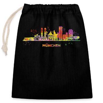 München Skyline Bunt Münchener Frauenkirche - Verschließbarer Geschenkbeutel aus Baumwolle (25x30cm) - Schwarz - Vorne