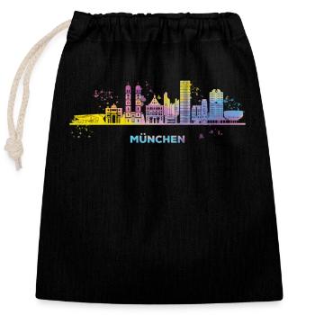 München Skyline Bunt Münchener Frauenkirche - Verschließbarer Geschenkbeutel aus Baumwolle (25x30cm) - Schwarz - Vorne
