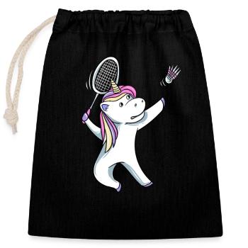 Einhorn Badminton - Verschließbarer Geschenkbeutel aus Baumwolle (25x30cm) - Schwarz - Vorne