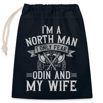 I am a Nordmann, I fear only Odin and - Closable cotton gift bag (25x30cm) - navy - Front