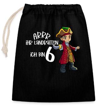 Geburtstagsshirt Pirat - 6 Geburtstag Junge - Verschließbarer Geschenkbeutel aus Baumwolle (25x30cm) - Schwarz - Vorne