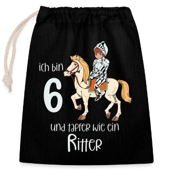 Geburtstagsshirt Ritter - 6 Geburtstag Junge - Verschließbarer Geschenkbeutel aus Baumwolle (25x30cm) - Schwarz - Vorne