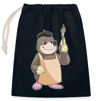 Mole Painter Brush Painting - Closable cotton gift bag (25x30cm) - navy - Front
