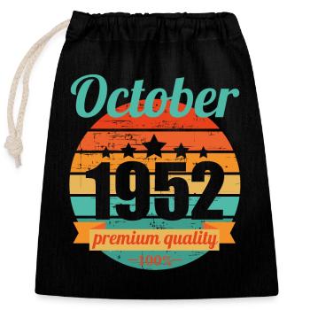 Born October 1952 70 years 70s 70th birthday - Closable cotton gift bag (25x30cm) - black - Front