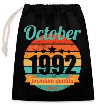 Né en octobre 1992 30 ans 30s 30e anniversaire - Sac cadeau en coton avec cordon (25 x 30 cm) - noir - Devant