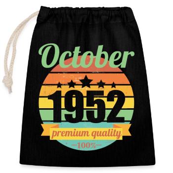 Born October 1952 70 years 70s 70th birthday - Closable cotton gift bag (25x30cm) - black - Front