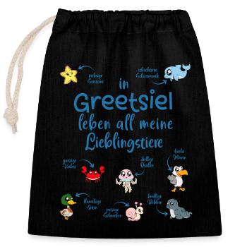 Meine Lieblingstiere in Greetsiel - Verschließbarer Geschenkbeutel aus Baumwolle (25x30cm) - Schwarz - Vorne