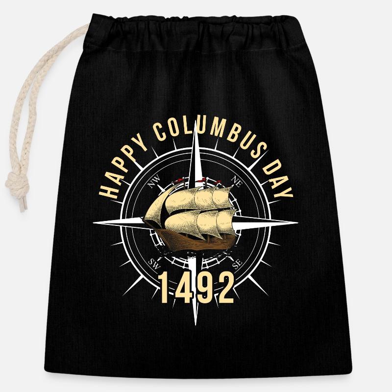 Jour de Christophe Colomb - Sac cadeau en coton avec cordon (25 x 30 cm) - noir