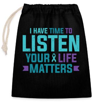 Purple Teal Ribbon J’ai le temps d’écouter - Sac cadeau en coton avec cordon (25 x 30 cm) - noir - Devant