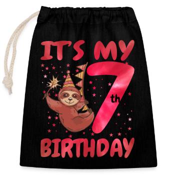 7th Birthday Cute Sloth Party Hut Themed Birthday - Verschließbarer Geschenkbeutel aus Baumwolle (25x30cm) - Schwarz - Vorne