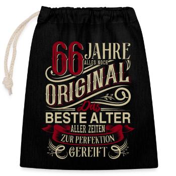66. Geburtstag Vintage Retro - Verschließbarer Geschenkbeutel aus Baumwolle (25x30cm) - Schwarz - Vorne