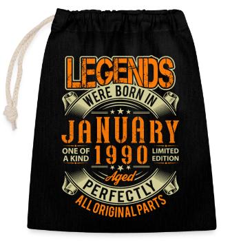 1990 Légende d’anniversaire de janvier - Sac cadeau en coton avec cordon (25 x 30 cm) - noir - Devant