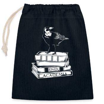 Corbeau sur les livres - Dark Academia - Sac cadeau en coton avec cordon (25 x 30 cm) - bleu marine - Devant