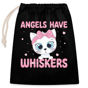 Angels Have Whiskers | Cute Cat Shirt - Closable cotton gift bag (25x30cm) - black - Front