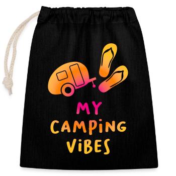 Camping Vibes Citation Histoire Tongs Fan Caravane - Sac cadeau en coton avec cordon (25 x 30 cm) - noir - Devant