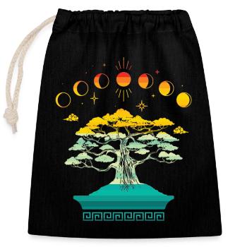Bonsaï Arbre du Monde Spirituel Arbre Jour Cycle Nuit - Sac cadeau en coton avec cordon (25 x 30 cm) - noir - Devant