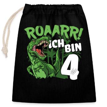 4. Geburtstag Junge 4 Jahre Dino Dinosaurier - Verschließbarer Geschenkbeutel aus Baumwolle (25x30cm) - Schwarz - Vorne