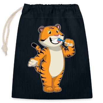 Tiger Zahnbürste - Verschließbarer Geschenkbeutel aus Baumwolle (25x30cm) - Navy - Vorne