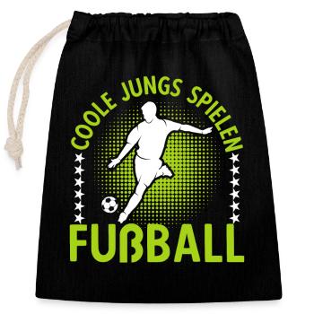 Coole Jungs Spielen Fußball Jungen Geburtstag - Verschließbarer Geschenkbeutel aus Baumwolle (25x30cm) - Schwarz - Vorne