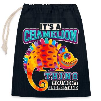Caméléon, dicton drôle, C’est-un-caméléon-chose - Sac cadeau en coton avec cordon (25 x 30 cm) - bleu marine - Devant