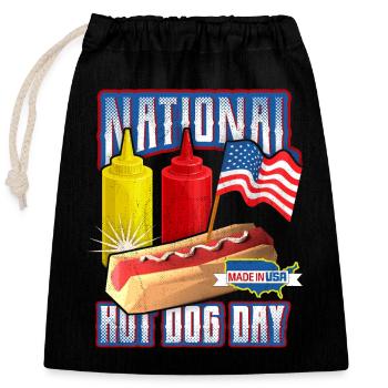 Hot Dog Saying, National Hot Dog Day - Closable cotton gift bag (25x30cm) - black - Front