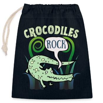 Krokodil-Crocodile, lustiger Spruch, Cartoon-Style - Verschließbarer Geschenkbeutel aus Baumwolle (25x30cm) - Navy - Vorne