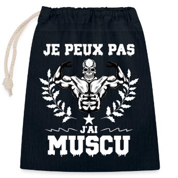 Je peux pas j'ai muscu - Sac cadeau en coton avec cordon (25 x 30 cm) - bleu marine - Devant