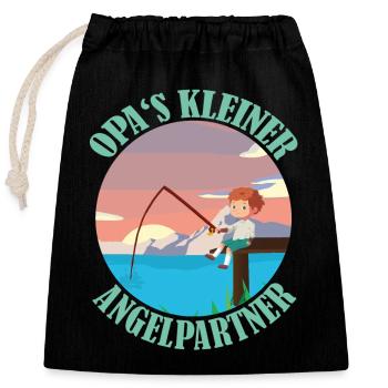 Opas kleiner Angelpartner - Verschließbarer Geschenkbeutel aus Baumwolle (25x30cm) - Schwarz - Vorne