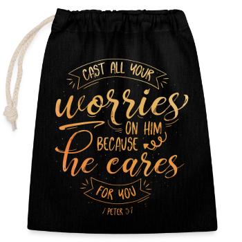Cast all your worries on him - Verschließbarer Geschenkbeutel aus Baumwolle (25x30cm) - Schwarz - Vorne