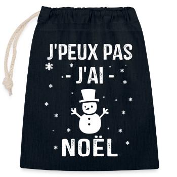 Je peux Pas j'ai noël - Sac cadeau en coton avec cordon (25 x 30 cm) - bleu marine - Devant