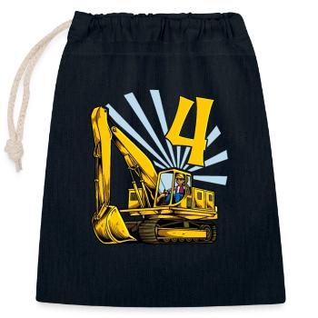 Ich bin 4 - Bagger Geburtstag 4 Jahre - Verschließbarer Geschenkbeutel aus Baumwolle (25x30cm) - Navy - Vorne