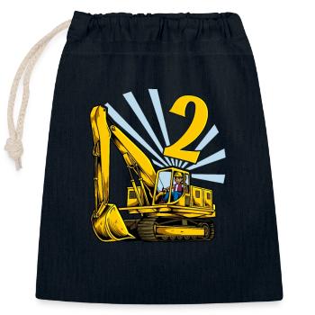 Ich bin 2 - Bagger Geburtstag 2 Jahre - Verschließbarer Geschenkbeutel aus Baumwolle (25x30cm) - Navy - Vorne