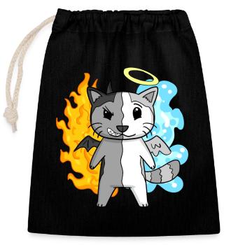 Cat Angel and Devil - Closable cotton gift bag (25x30cm) - black - Front