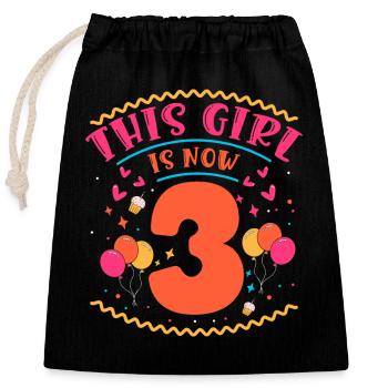 Cette fille a maintenant 3 | Thème Cupcake - Sac cadeau en coton avec cordon (25 x 30 cm) - noir - Devant