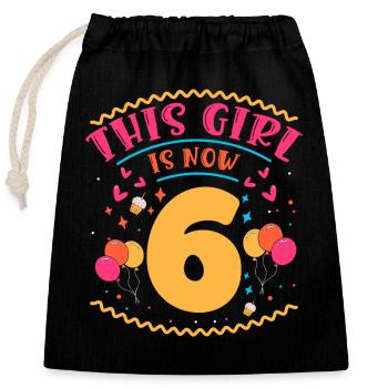 Cette fille a maintenant 6 | Thème Cupcake - Sac cadeau en coton avec cordon (25 x 30 cm) - noir - Devant