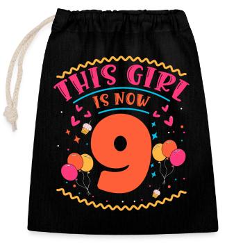 Cette fille a maintenant 9 | Thème Cupcake - Sac cadeau en coton avec cordon (25 x 30 cm) - noir - Devant