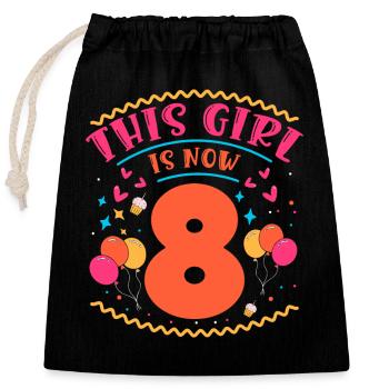 Cette fille a maintenant 8 | Thème Cupcake - Sac cadeau en coton avec cordon (25 x 30 cm) - noir - Devant