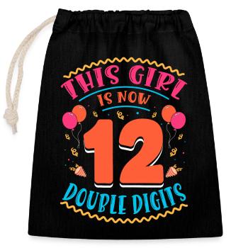 Cette fille a maintenant 12 | Thème Cupcake - Sac cadeau en coton avec cordon (25 x 30 cm) - noir - Devant