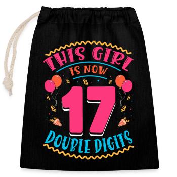 Cette fille a maintenant 17 | Thème Cupcake - Sac cadeau en coton avec cordon (25 x 30 cm) - noir - Devant