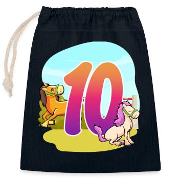 10ème anniversaire Équitation à cheval Thème Dix Fête - Sac cadeau en coton avec cordon (25 x 30 cm) - bleu marine - Devant