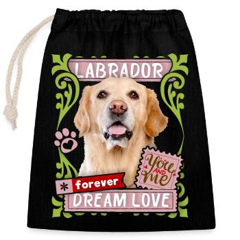 Labrador-Rassehund, Hund Spruch Forever-Dream-Love - Verschließbarer Geschenkbeutel aus Baumwolle (25x30cm) - Schwarz - Vorne