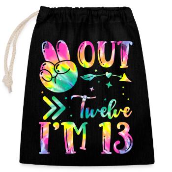 Peace Out Twelve I'm 13 | Tie Dye Themed - Verschließbarer Geschenkbeutel aus Baumwolle (25x30cm) - Schwarz - Vorne