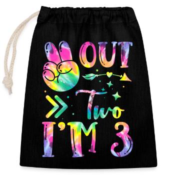 Peace Out Two I'm 3 | Tie Dye Themed Geburtstag | - Verschließbarer Geschenkbeutel aus Baumwolle (25x30cm) - Schwarz - Vorne