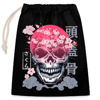 Sakura-Sakura, Japan Kirschblüte, Totenkopf, Skull - Verschließbarer Geschenkbeutel aus Baumwolle (25x30cm) - Schwarz - Vorne