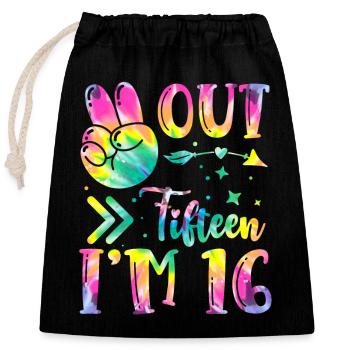 Peace Out Fifteen I'm 16 | Tie Dye Themed - Verschließbarer Geschenkbeutel aus Baumwolle (25x30cm) - Schwarz - Vorne
