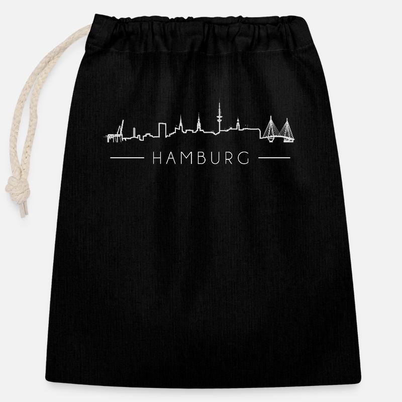 Ligne d’horizon de Hambourg - Sac cadeau en coton avec cordon (25 x 30 cm) - noir
