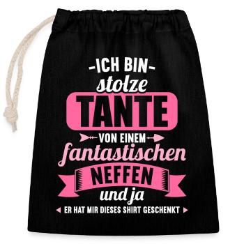 stolze Tante von einem fantastischen Neffen - Verschließbarer Geschenkbeutel aus Baumwolle (25x30cm) - Schwarz - Vorne