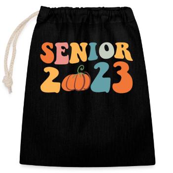 Fête costumée d’Halloween Senior 2023 avec citrouille - Sac cadeau en coton avec cordon (25 x 30 cm) - noir - Devant