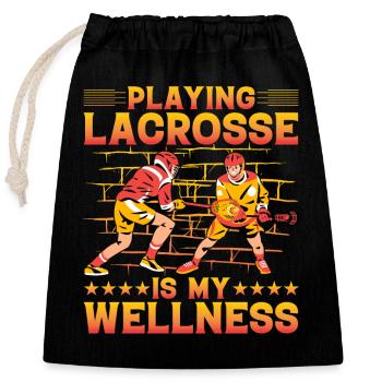 Playing Lacrosse is my Wellness - Closable cotton gift bag (25x30cm) - black - Front