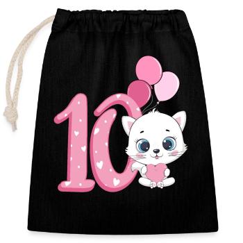 10th Birthday Kitten | Cat Birthday Shirt - Closable cotton gift bag (25x30cm) - black - Front